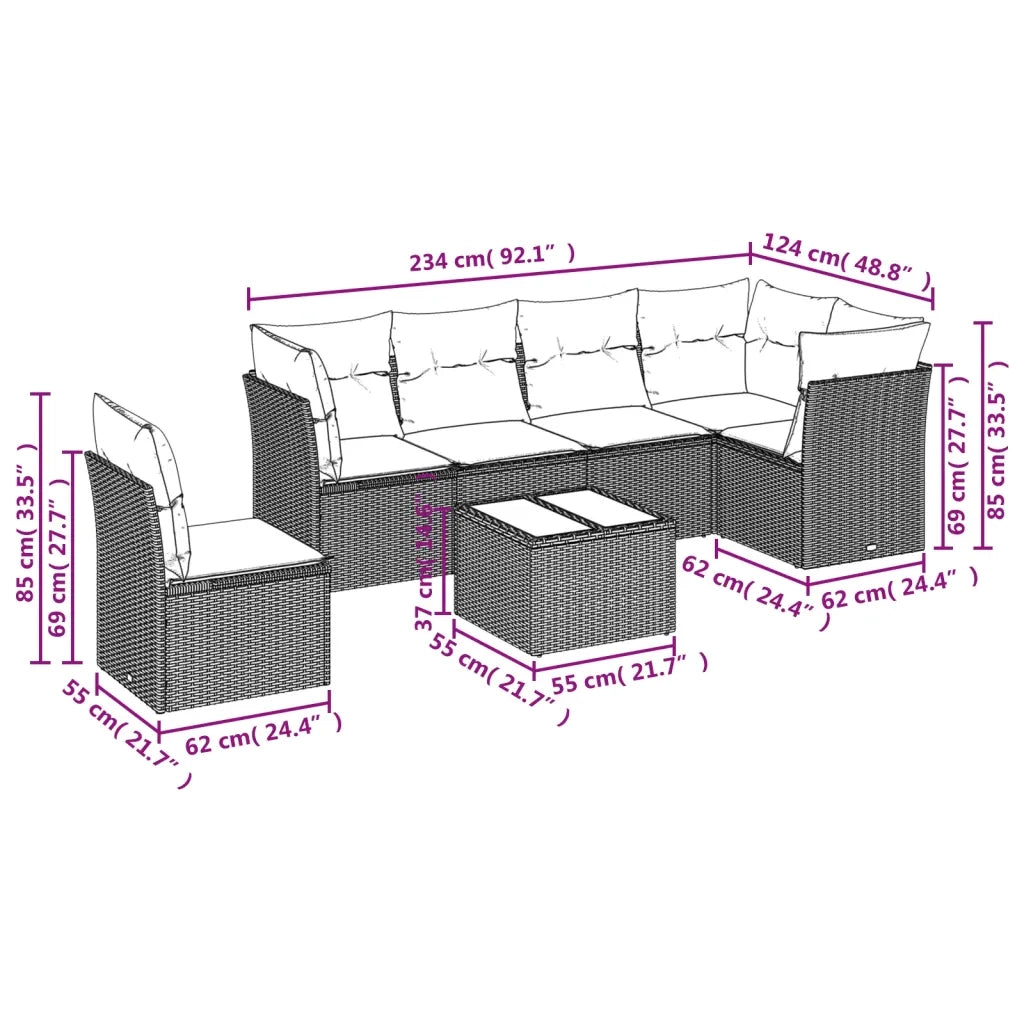 Set Divani da Giardino 7 pz con Cuscini Grigio in Polyrattan
