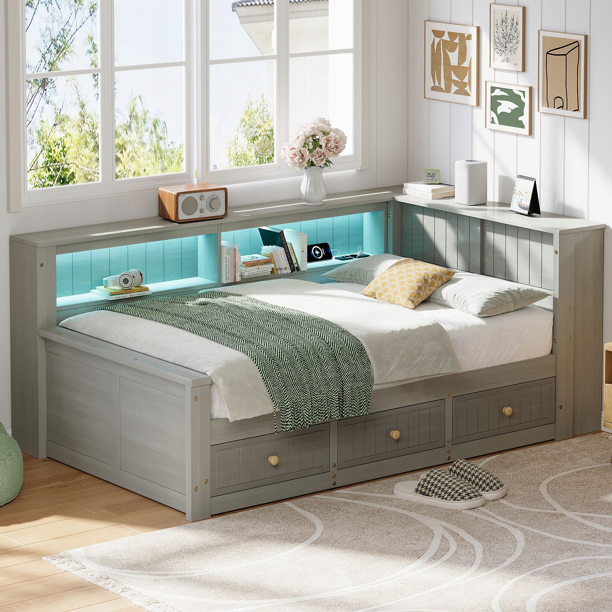 Letto a giorno con cassetti - Xylo - 90x200 - Grigio