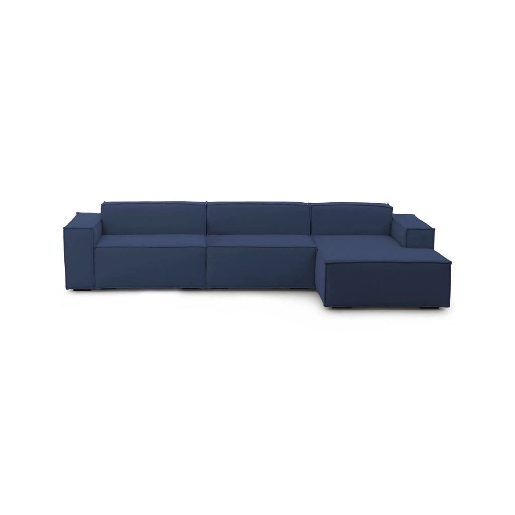 Divano fisso Asvaldo, Divano componibile a 4 posti con penisola destra, Made in Italy, SofÒ  moderno in tessuto, Cm 340x170h70, Blu