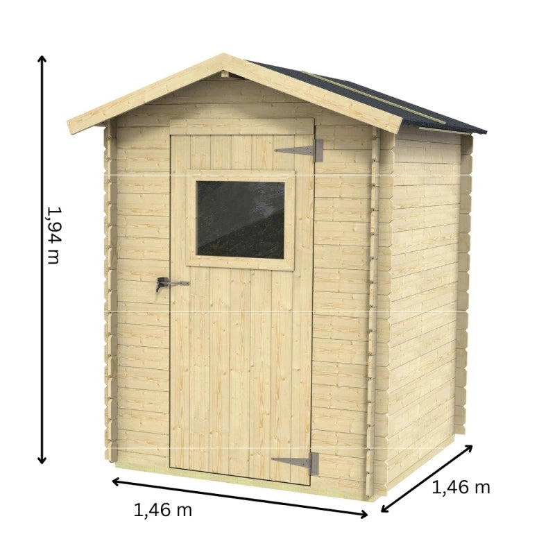 Casetta in legno da giardino 146x146 cm - Pareti 16 mm - Porta finestrata - Compatta - Abete naturale