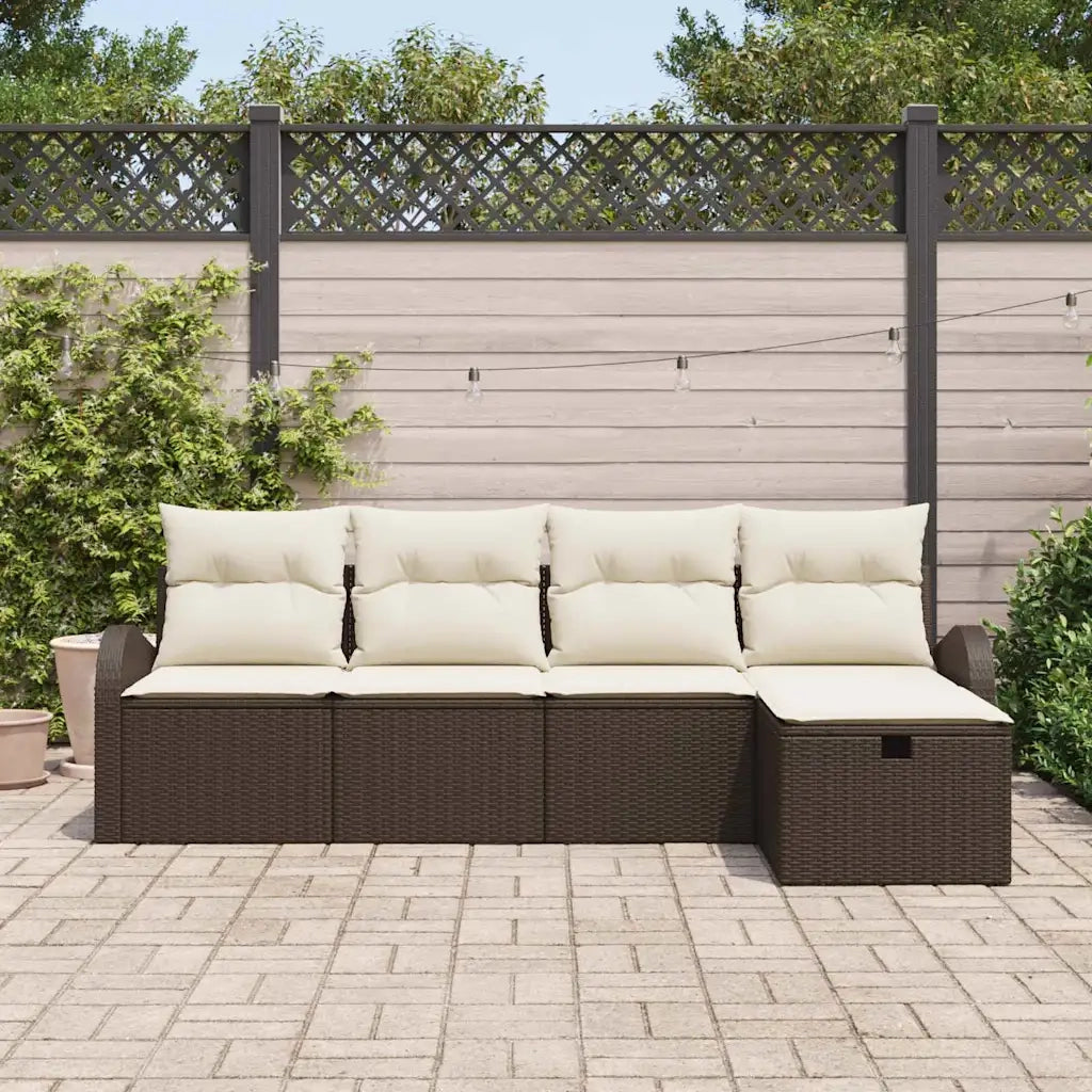 Set Divano da Giardino con cuscino 5 pcs Marrone Poly Rattan