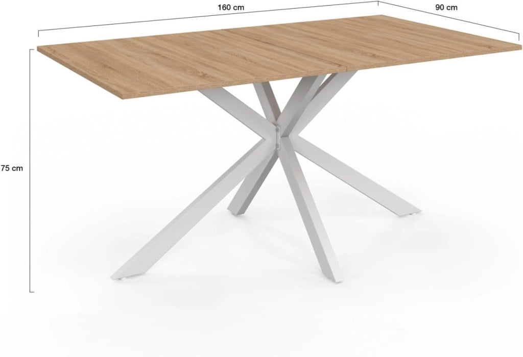 Tavolo da pranzo rettangolare ALIX 8 persone in legno e gambe a ragno bianche 160 cm