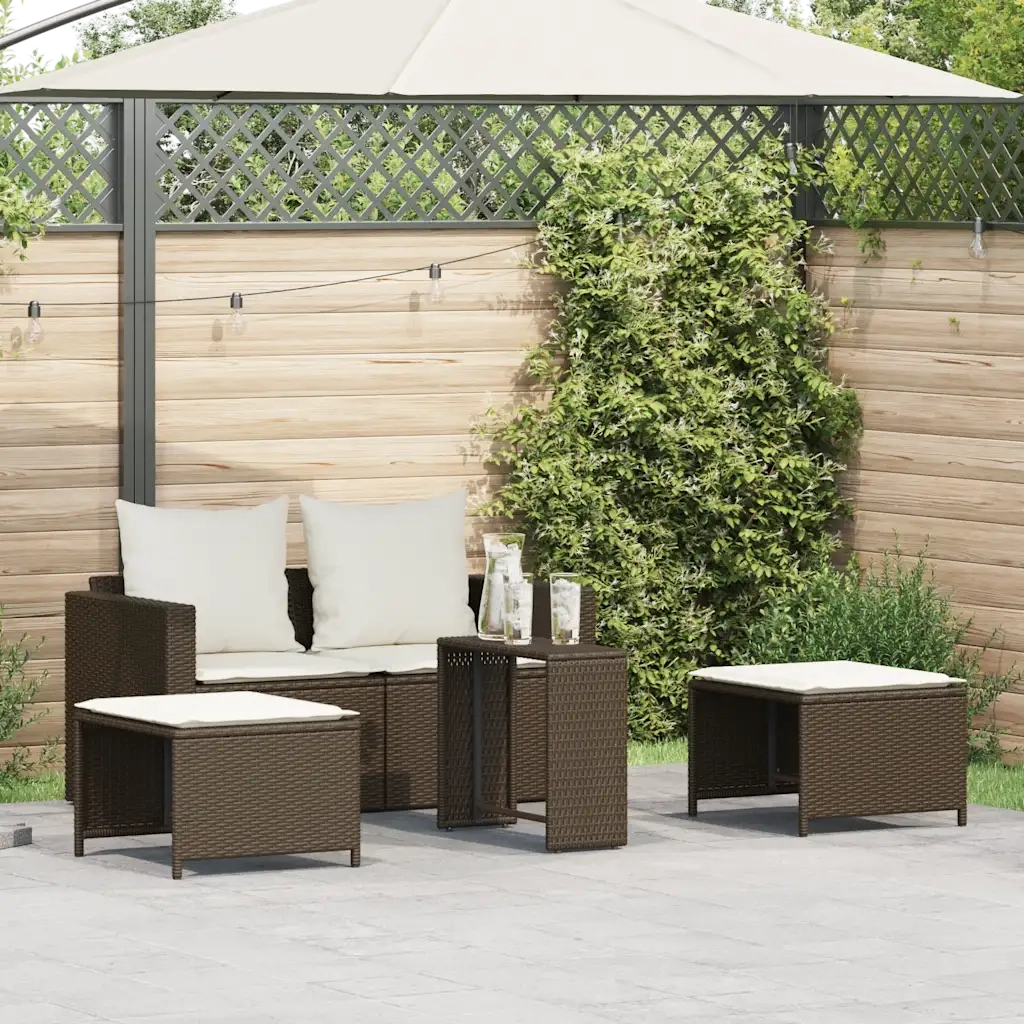 Set Divano da Giardino 5 pz con Cuscini-Sofa da Giardino-Divanetto da esterno Marrone in Polyrattan 149986