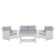 Set divano da giardino bianco finto rattan grigio cuscini esterni in vimini set di conversazione