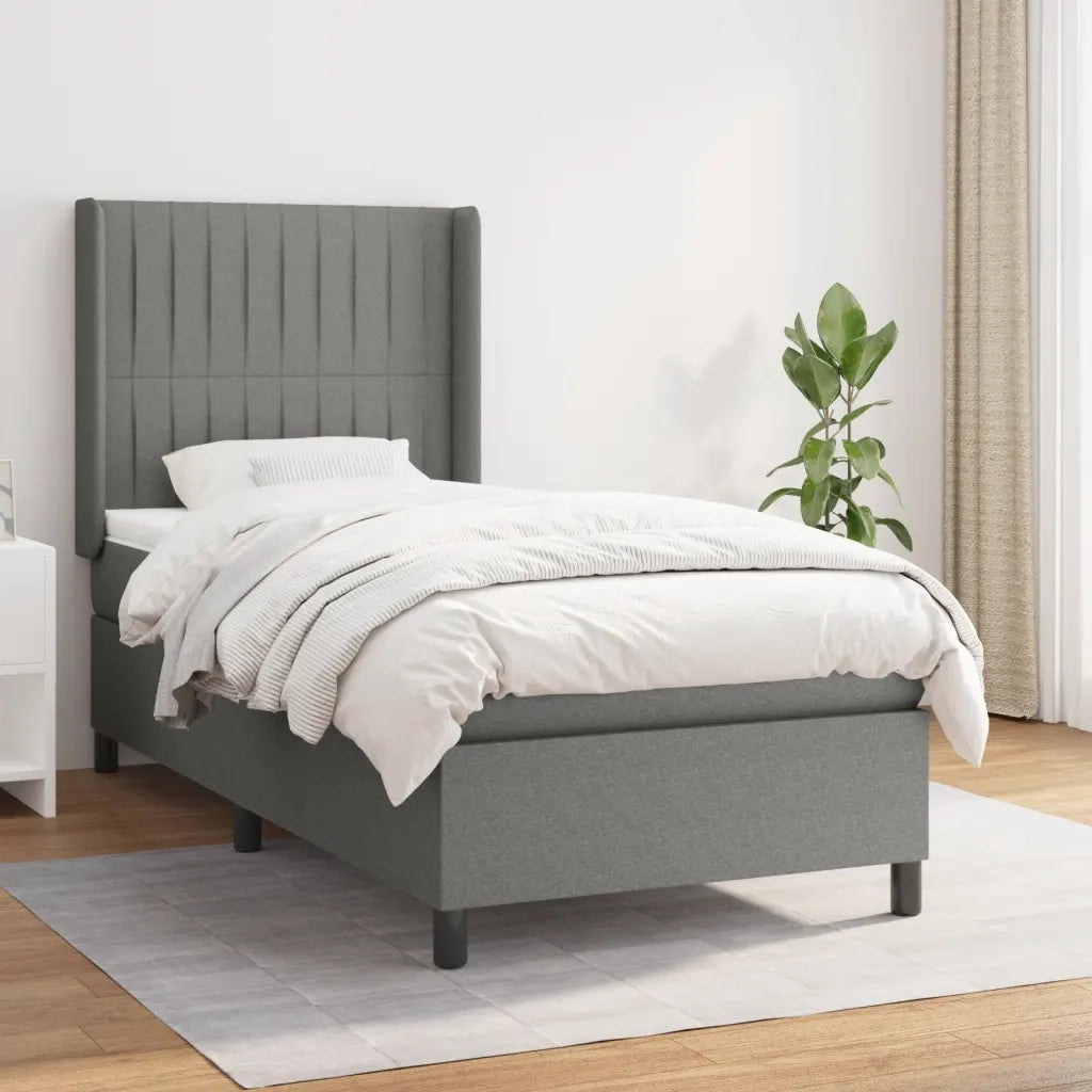 Letto singolo | Letto per adulti | Giroletto a Molle con Materasso Grigio Scuro 80x200 cm Tessuto