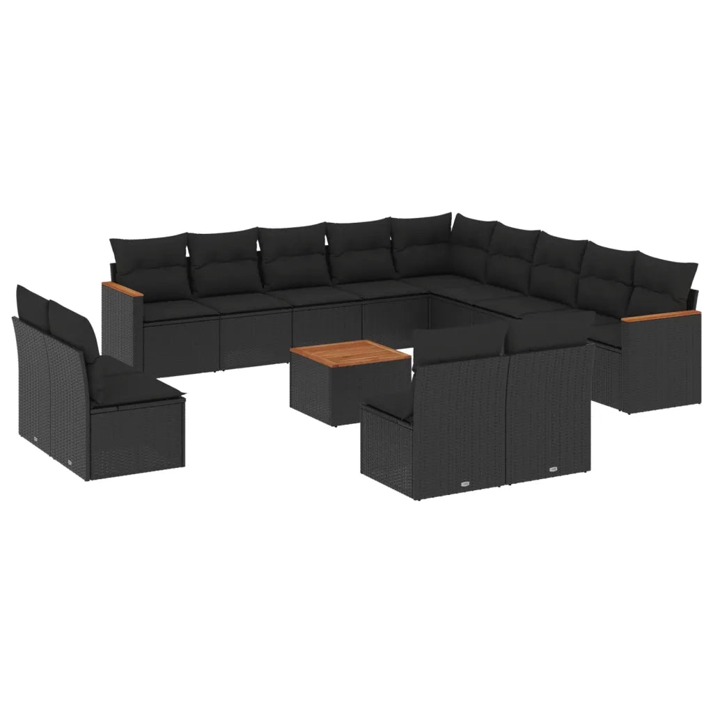Set Divani da Giardino 14pz con Cuscini in Polyrattan Nero 3226489