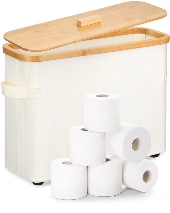 Cassetto per Carta igienica 12 cassettoni, con coperchio, piedi in legno rialzati, cassettiera in legno per organizzatore bagno, beige