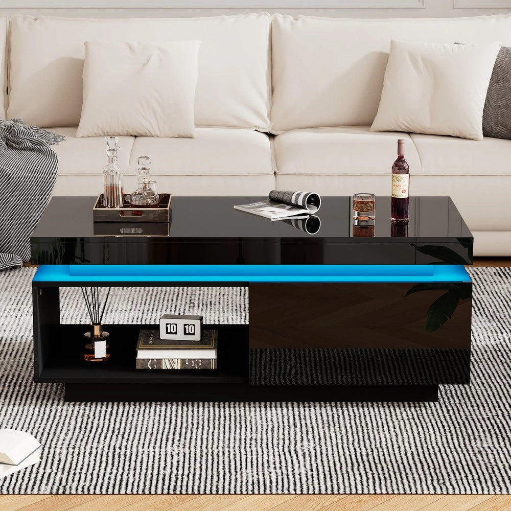 Tavolino da Caff¨¨ con LED e Cassetto ¨C Xylo ¨C Bianco Lucido 100x50x40