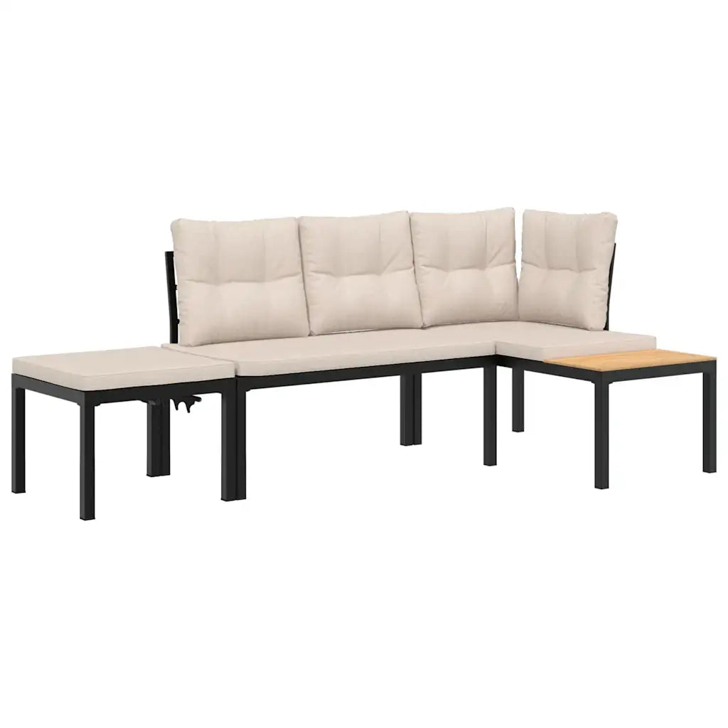 Set Panche Giardino | Panca da Giardino Cuscini 3 pz Nero Acciaio Verniciato Polvere