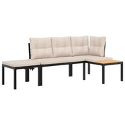 Set Panche Giardino | Panca da Giardino Cuscini 3 pz Nero Acciaio Verniciato Polvere