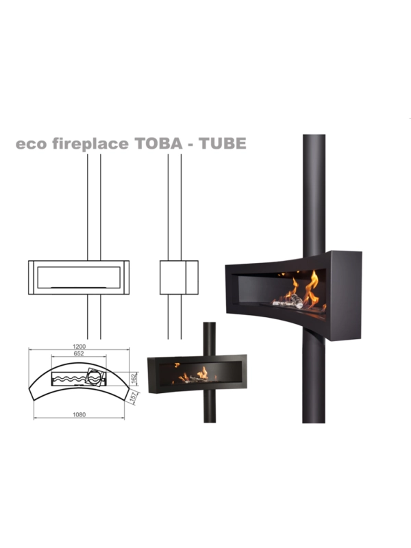 TOBA TUBE - Biocamino Sospeso Ruotante Colore Nero Opaco.