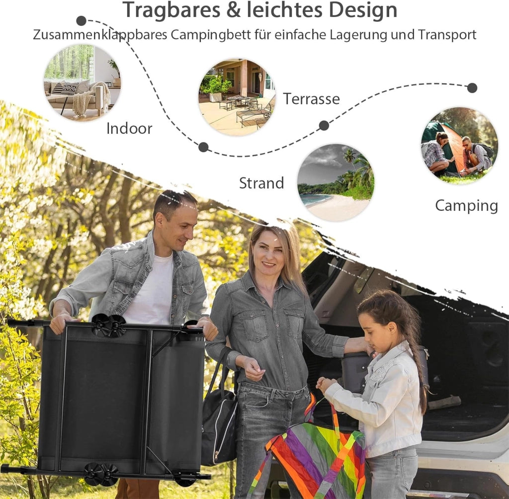 SOARS Sdraio pieghevole alla carpa con schienale regolabile in 6 posizioni, cuscino e materasso, lettino da campeggio a 6 gambe con grandi piedi di fango fino a 200 kg, portata 194 x 66 x 29 cm