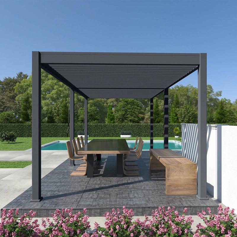 Pergola bioclimatica Ombréa autoportante VS - 3x6M Anthracite + 2 tende