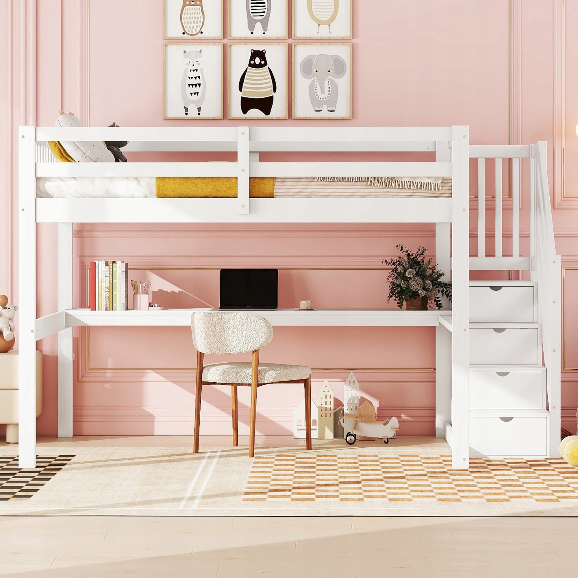 Letto a castello con scrivania e cassetti - Xylo - 140x200 - Bianco - Senza materasso