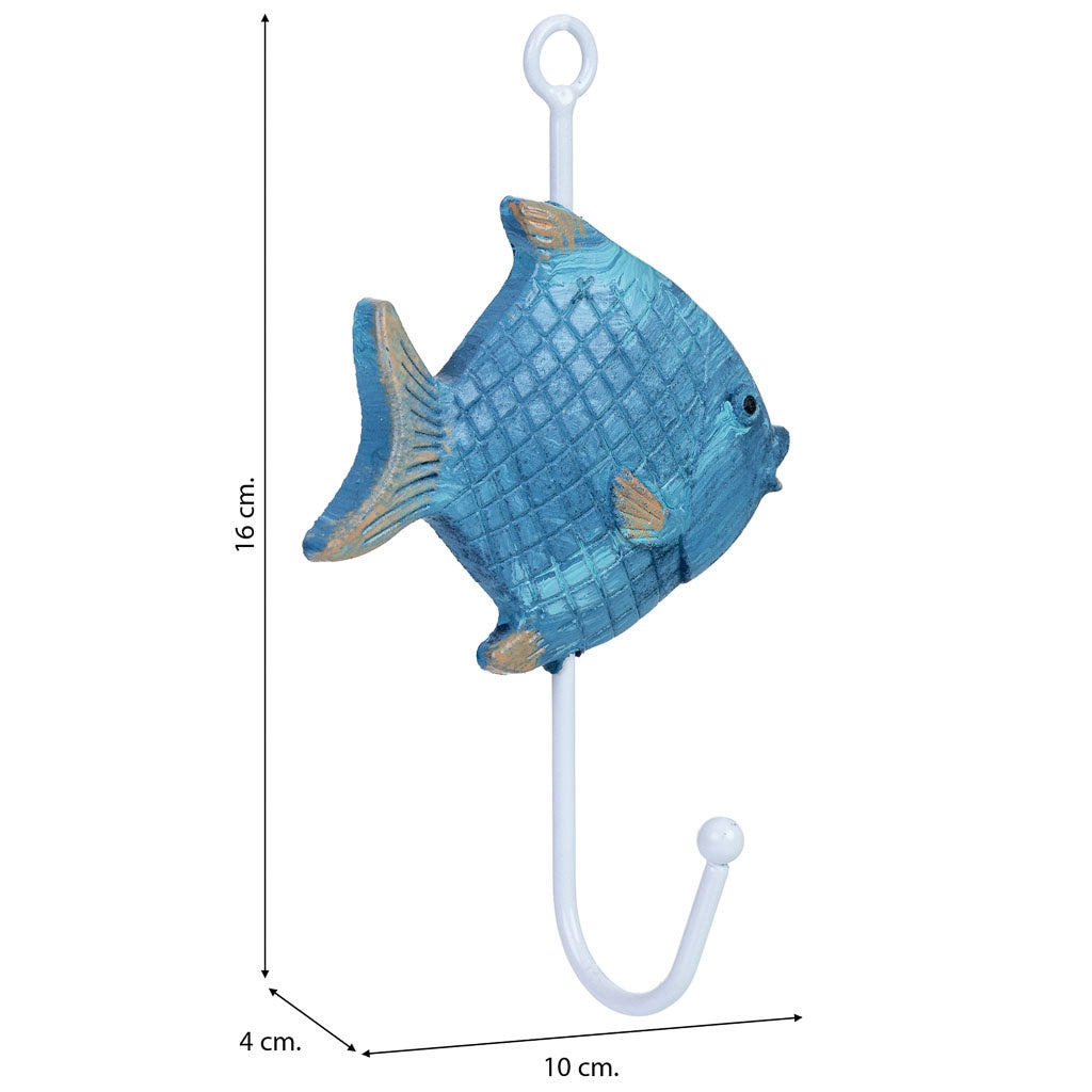 Gancio da parete a forma di pesce in legno blu, 10x4x16h cm
