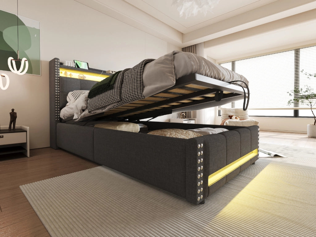 letto imbottito lino grigio 90 x 200 cm