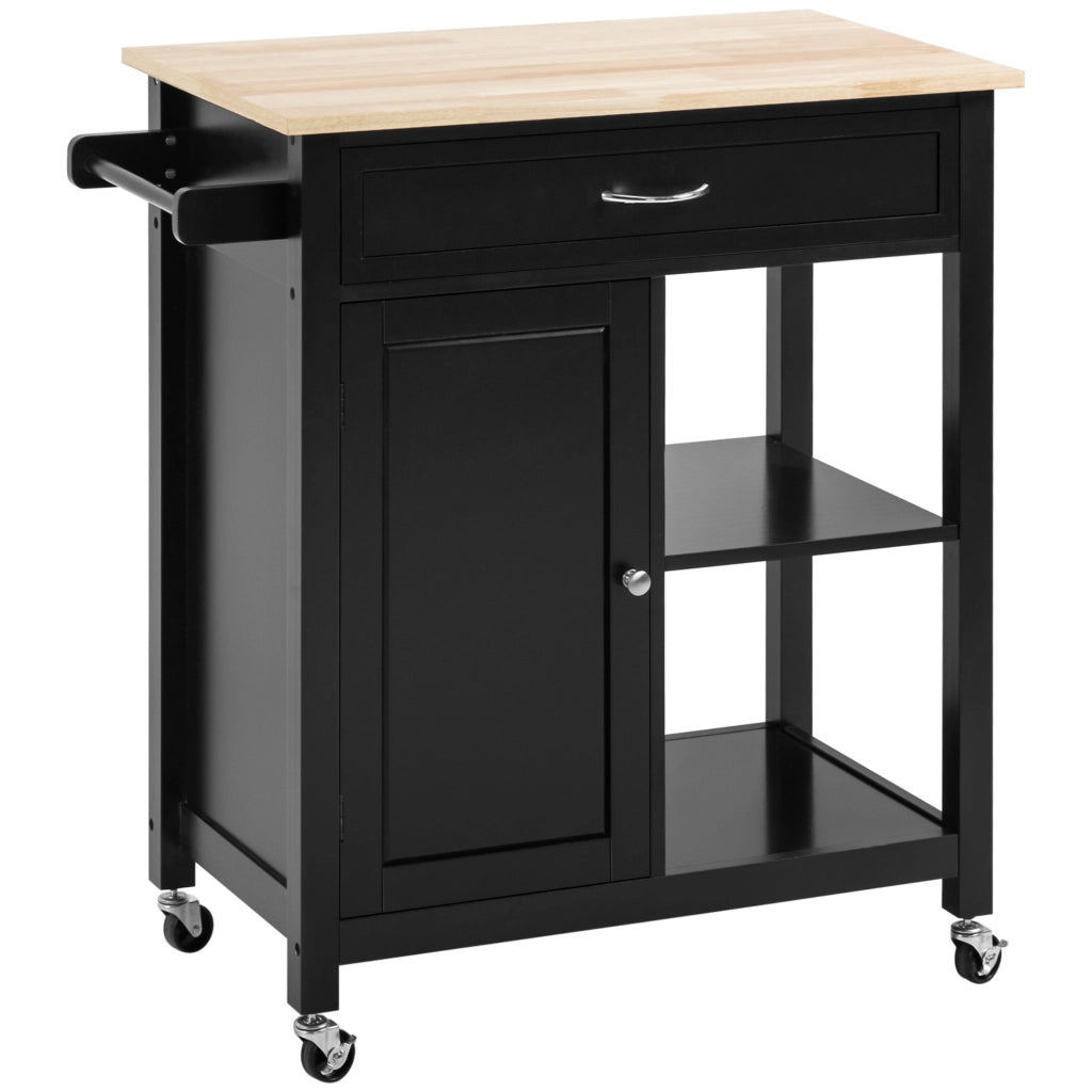 Carrello da Cucina con Cassetto e Armadietto ¨C Zephmum ¨C Legno Nero 83x45x88cm