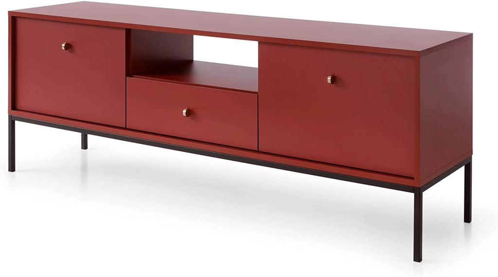 MOBILE TV PORTA TV CASSETTIERA ROSSO PIEDI NERI 153.5x56.2x39cm MONO