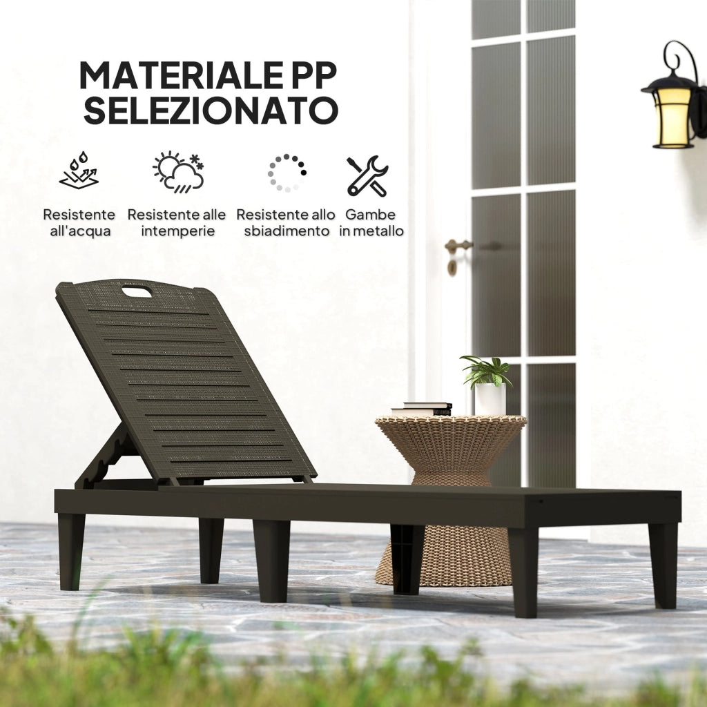 Set 2 Lettini Prendisole con Schienale Regolabile Effetto Rattan a Doghe Nero