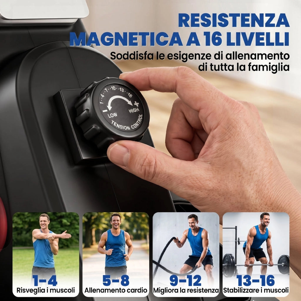 Vogatore Domestico 16 Livelli Resistenza Magnetica Binario Alluminio Bluetooth Compatibile APP Nero