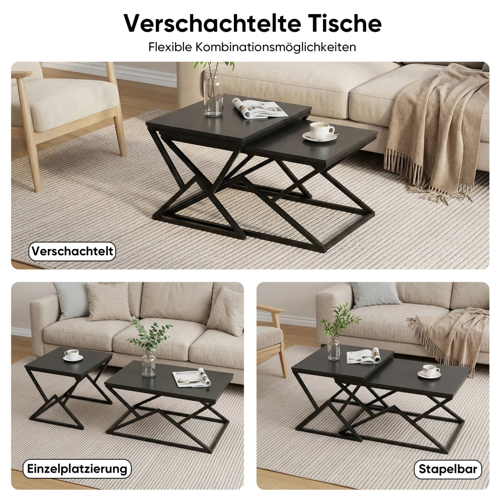 Tavolino da caffè moderno geometrico 80x50x40 cm in truciolare e metallo nero