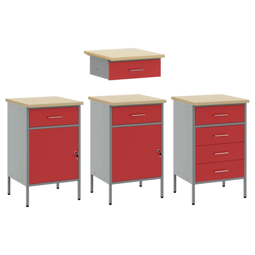 Mobile da lavoro 10 pcs Rosso Legno ingegnerizzato e acciaio 3321477