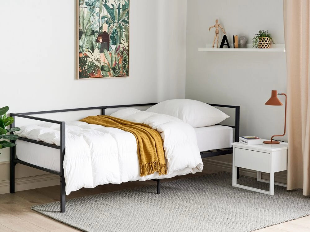 Letto in metallo nero UE singolo 90 x 200 cm 3ft stile industriale moderno con doghe integrate