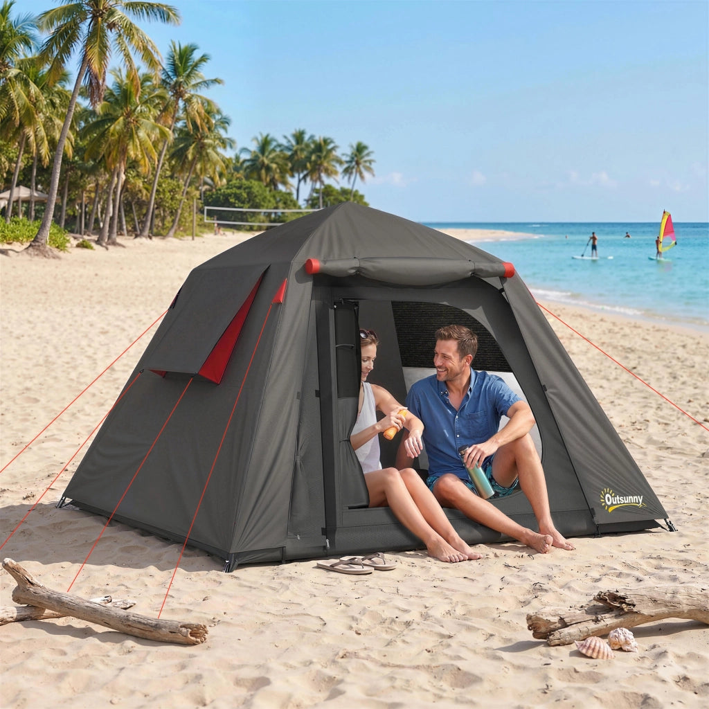 Tenda da Campeggio 2 Persone Impermeabile ¨C zephmum ¨C Grigio Scuro 210x210x150cm