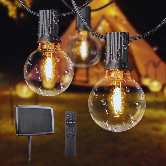 Cavo di Illuminazione Solare per Esterno - 15.3 m con 25 + 3 Lampadine Indistruttibili - IP45 Impermeabile - Ideale per Giardino - Terrazza e Decorazione di Festa