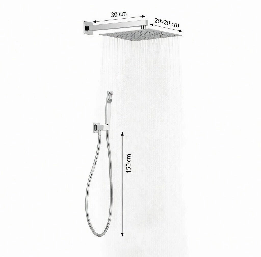 Set doccia completo di soffione quadrato 20x20 cm e set doccetta KZ-1004-2 MUMBAI - Cromato Lucido