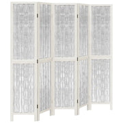 Divisorio Ambienti 5 Pannelli-Set di 5 pannelli Paravento Bianco Legno Massello di Paulownia 466861