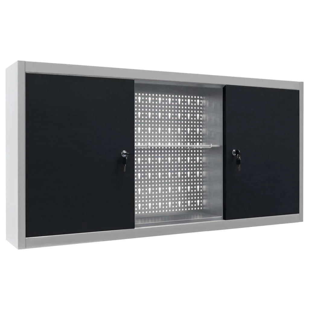Armadio portautensili a parete armadio portaoggetti organizer per utensili contenitore per martelli e pinze metallo 120 cm grigio e nero 02_0003809
