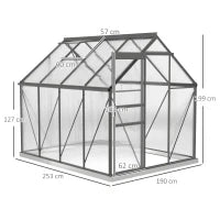 Serra in Policarbonato e Alluminio con Finestra Apribile e Porta Scorrevole, 190x253x199 cm, Grigio Scuro