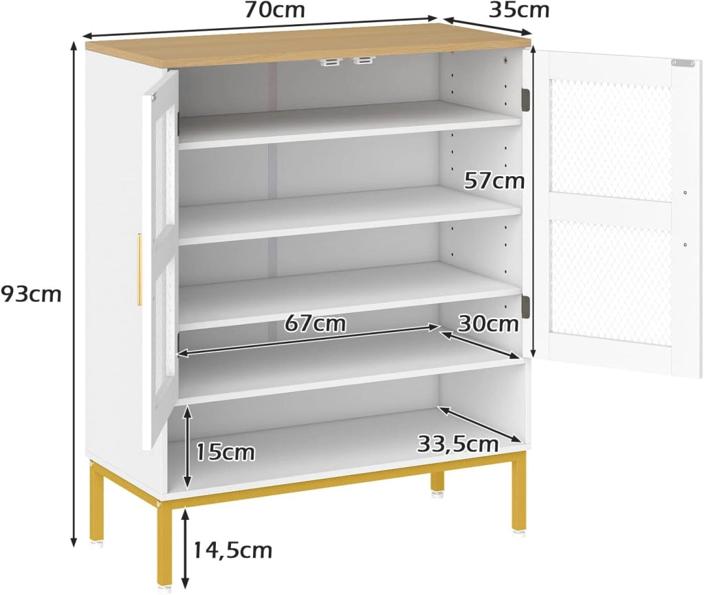 Scarpiera a 5 livelli, scarpiera con ripiani regolabili, scarpiera autoportante con ventilazione, cassettiera per ingresso e corridoio (bianco, 70 x 35 x 93 cm)