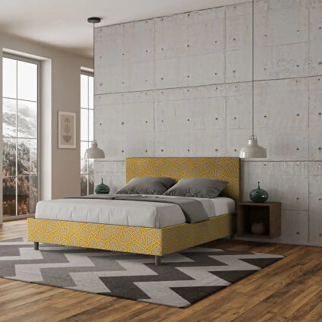 Letto matrimoniale senza rete imbottito 160x210 tessuto Era 6 giallo Adele