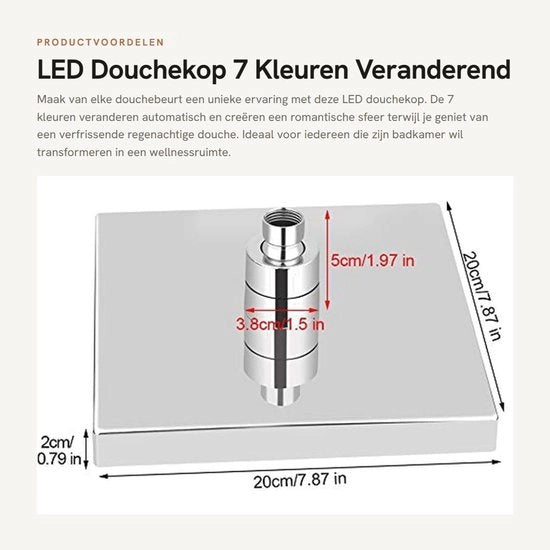 Spazzola per doccia LED a 7 colori cambiabili - illuminazione romantica - 8 pollici quadrata - risparmio acqua - alta pressione doccia - adatto per la vasca da bagno...