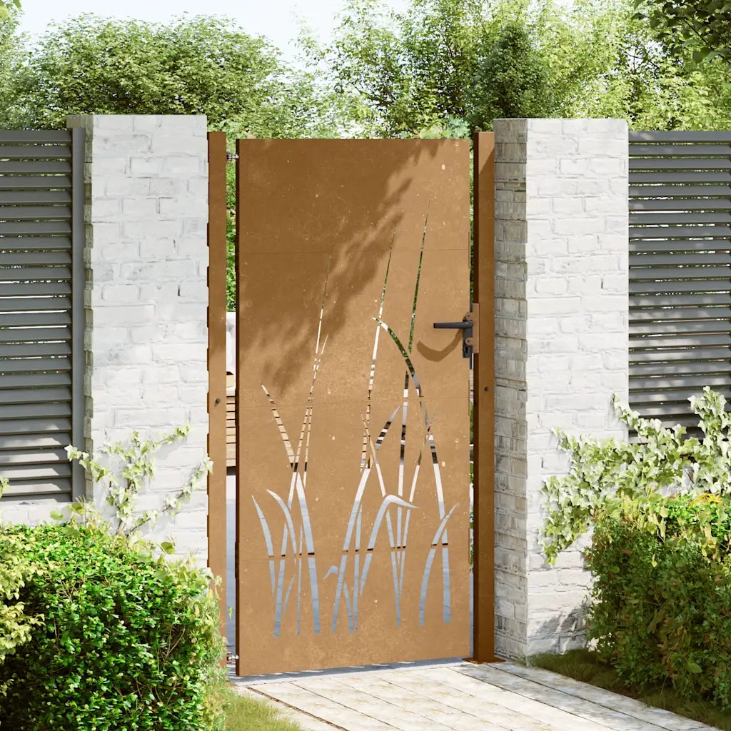 Cancello da giardino 100x175 cm in acciaio Corten con design erba 153230