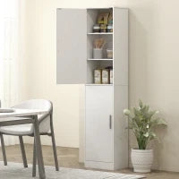 Mobile Colonna Bagno a 2 Armadietti con 6 Ripiani Regolabili, in Legno, 40x35x180 cm, Bianco