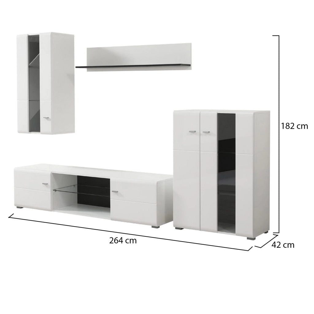 Mobile Soggiorno Ozzero, Parete Attrezzata Modulabile, 264x41.5x182h cm Bianco Opaco