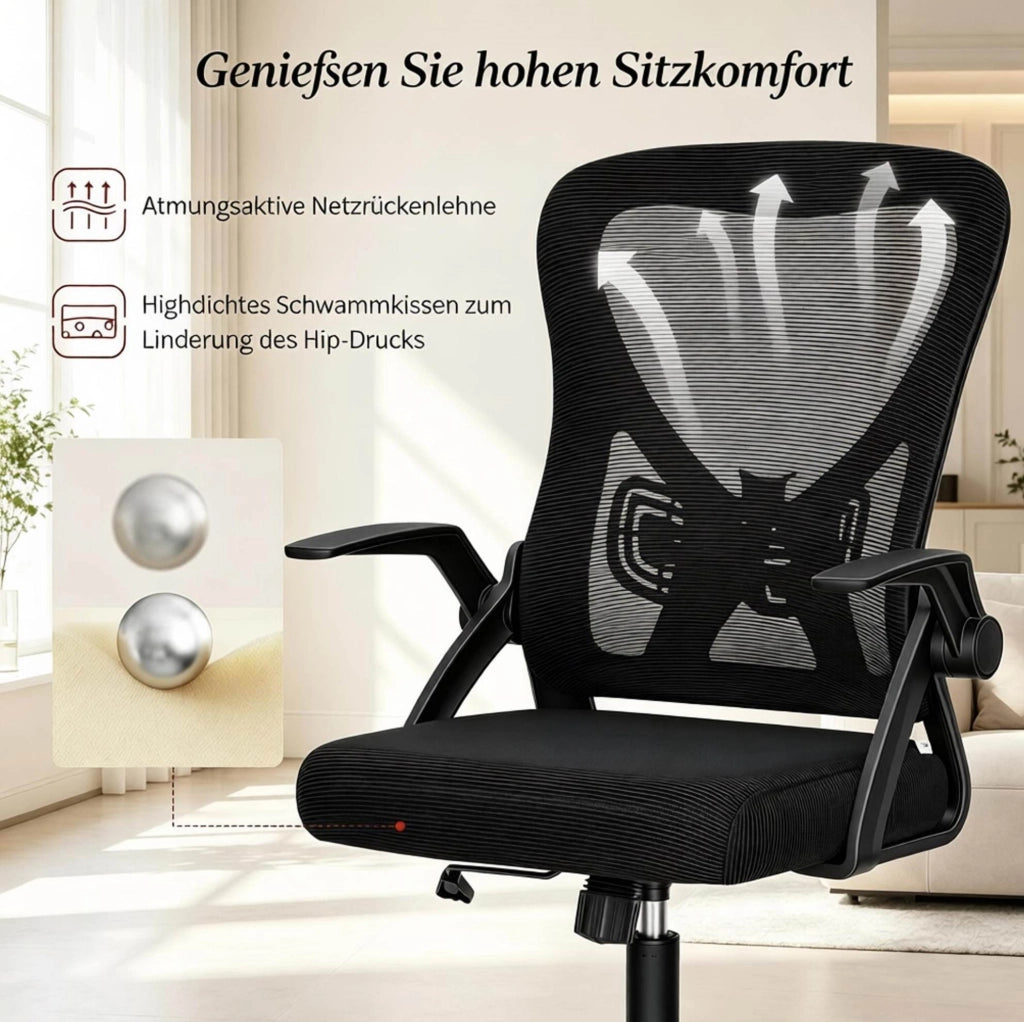 Sedia da ufficio ergonomica girevole nera con braccioli
