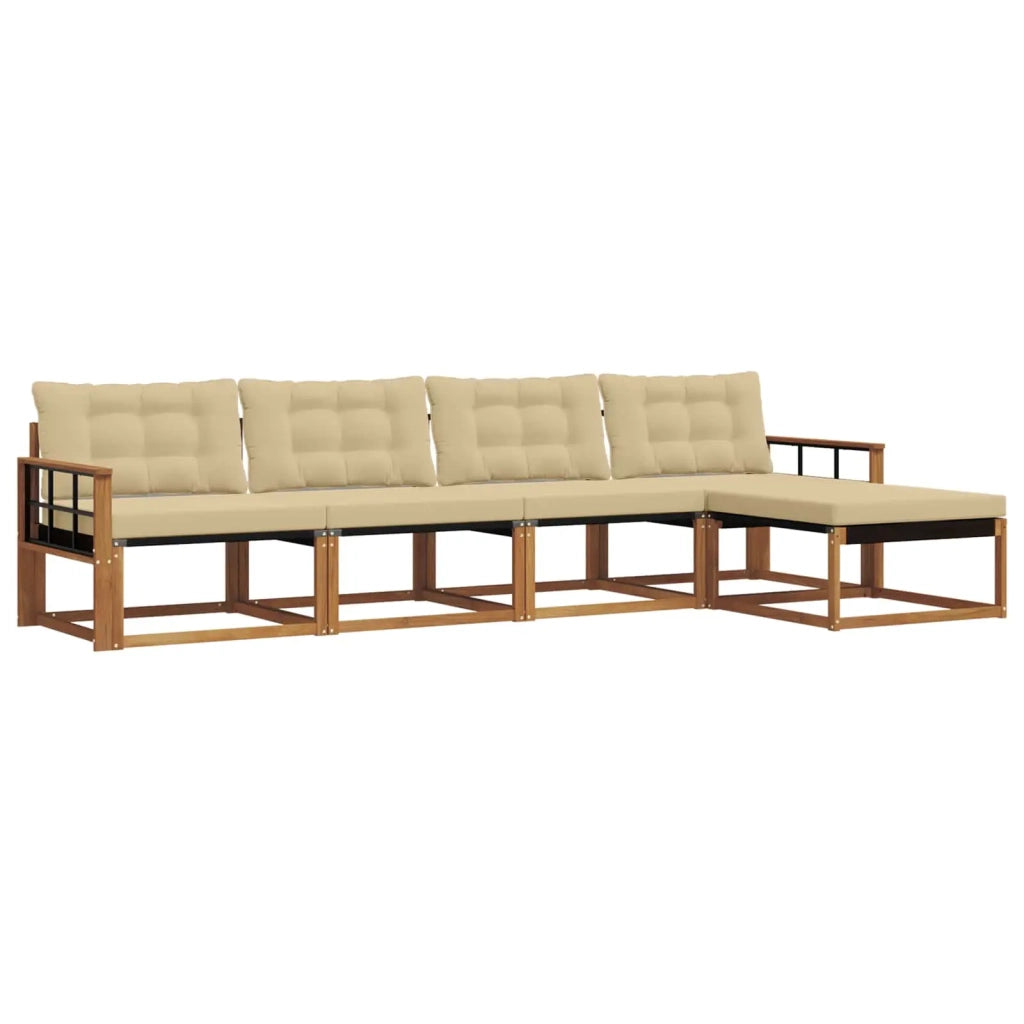Set di divani da esterno con cuscino 5 pcs Naturale e Beige
