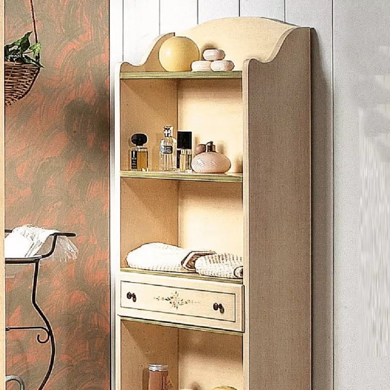 Libreria 5 ripiani legno shabby avorio filo verde 70x24x171 (1326) - Mobili 2G
