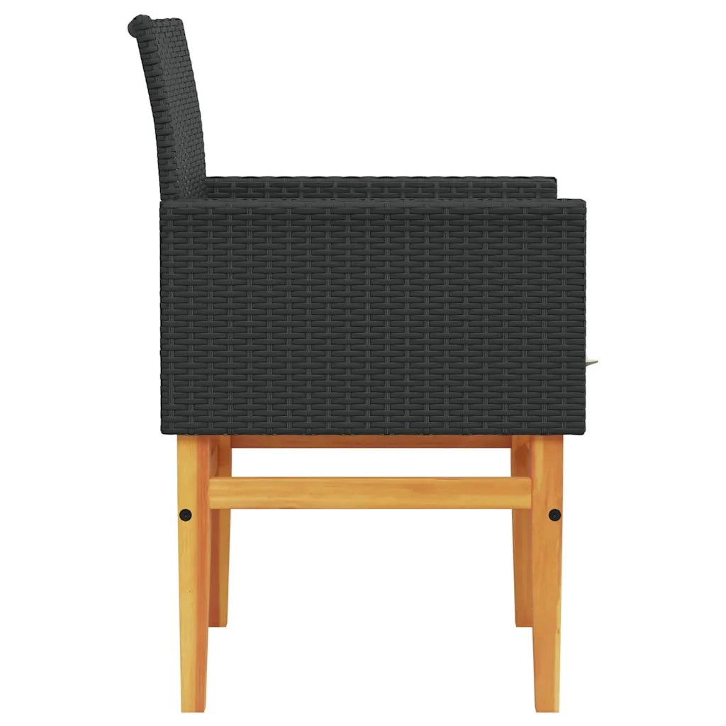 Sedie Giardino con Cuscini 2 pz | Sedie da Esterno Nere Polyrattan e Legno Massello