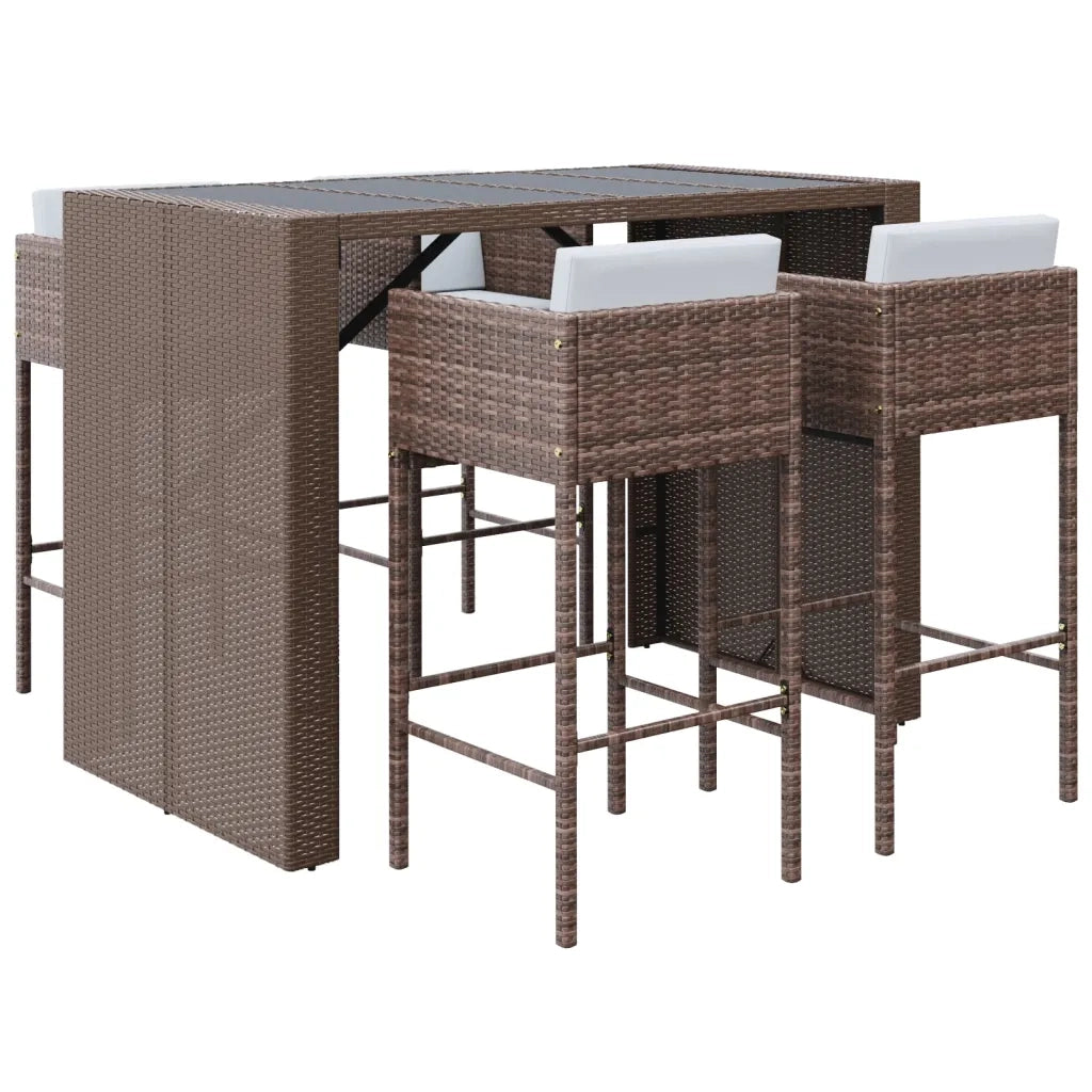 Set Bar da Giardino 5 pz con Cuscini in Polyrattan Marronecod mxl 101052