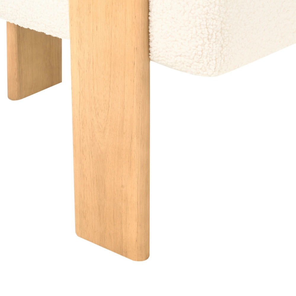 Divano a 2 posti Boucle bianco sporco e Marrone chiaro stile retrò gambe in legno