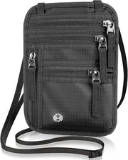 Borsa di Viaggio con Blocco RFID per Passaporto - Dimensioni 14 cm x 20 cm - Protezione per Passaporto e Crediti - Borsa per Passaporto con Cinturino per Uomo e Donna - Nero - Peso 0,15 kg - Dimensioni 14 cm x 20 cm