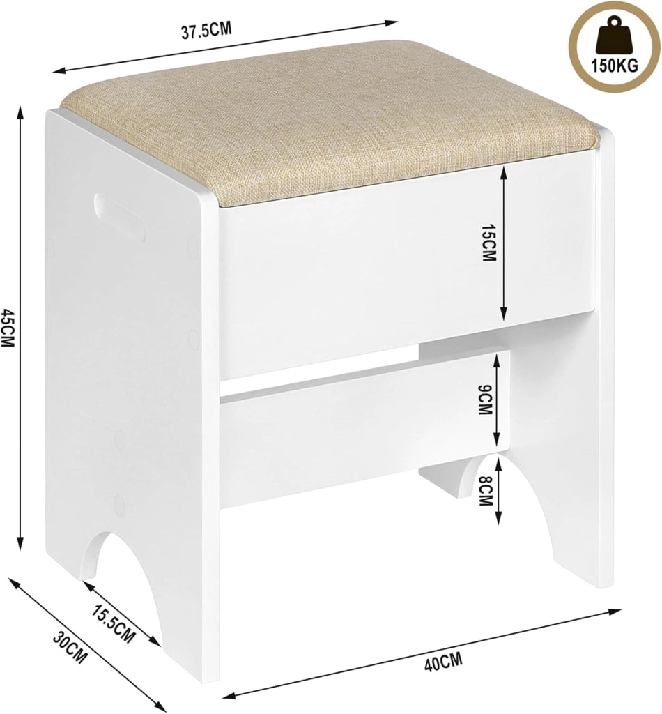 Toeletta da Trucco con Specchio, Sgabello e Luci LED, Luminosità Regolabile, Tavolo da Trucco con 7 Cassetti, Postazione Make Up 107x39,5x140,5cm, Cassettiera in Legno, Bianco
