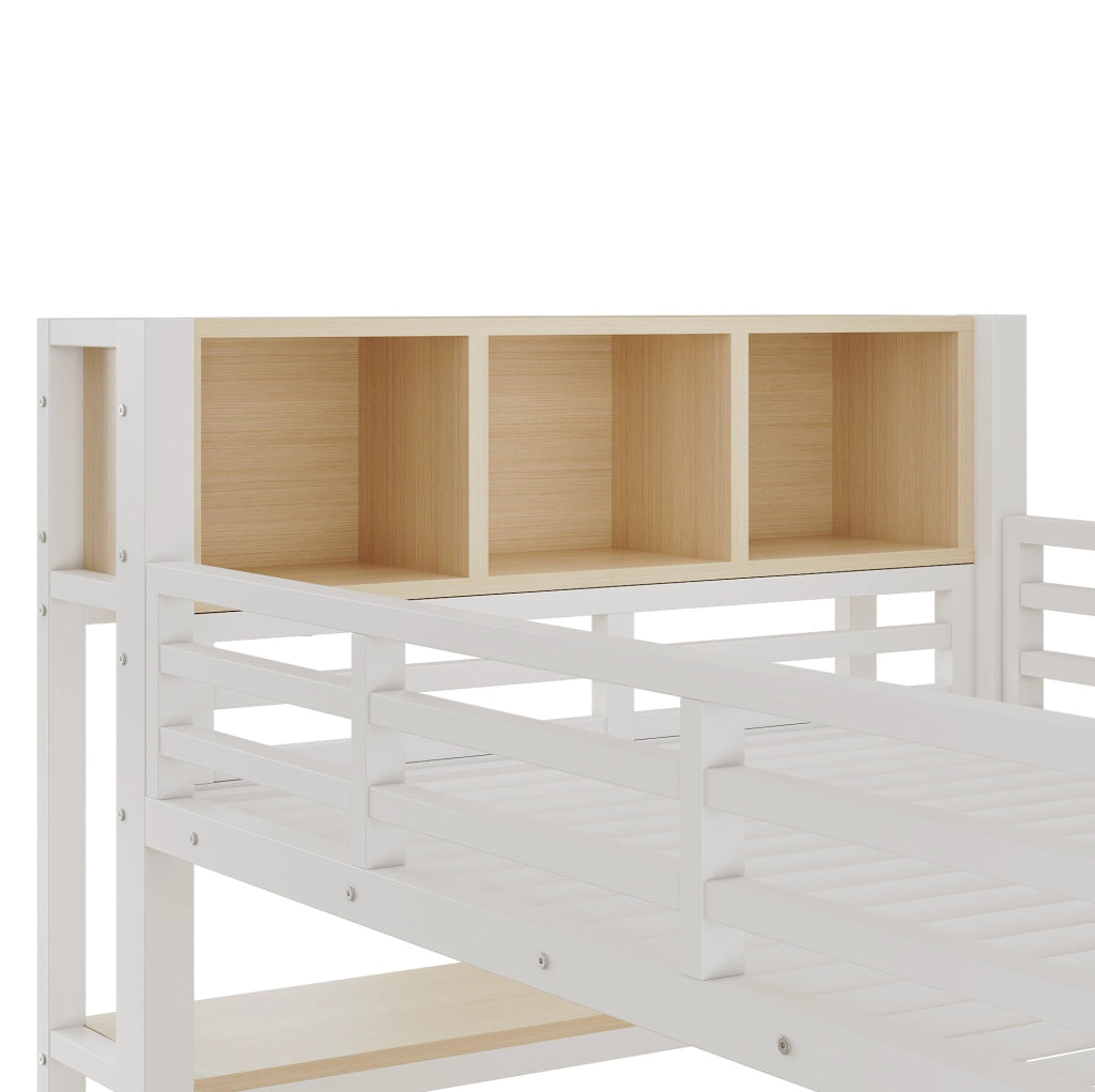 Letto a soppalco 90x200 cm con scrivania, appendiabiti e ripiani bianco HAVRYA