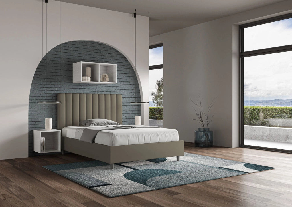 Letto una piazza e mezza senza rete imbottito 120x210 similpelle cappuccino Agueda