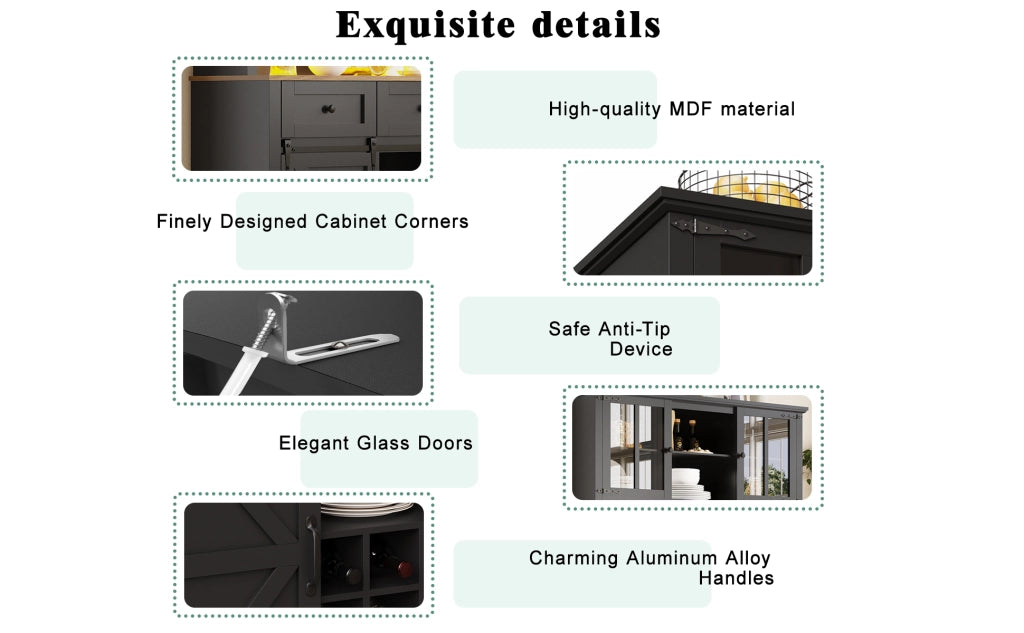 Credenza Vetrina con LED ¨C MINIMAL ¨C Nero, Ripiani Regolabili, 105x38x180